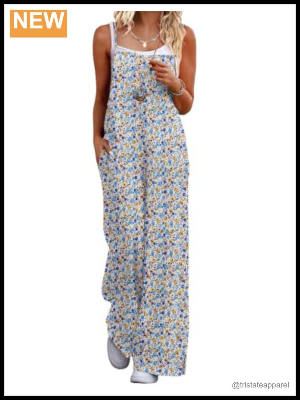 Ekouaer Women's Wide Leg Jumpsuit Adjustable Straps Pockets Summer Boho Vacation